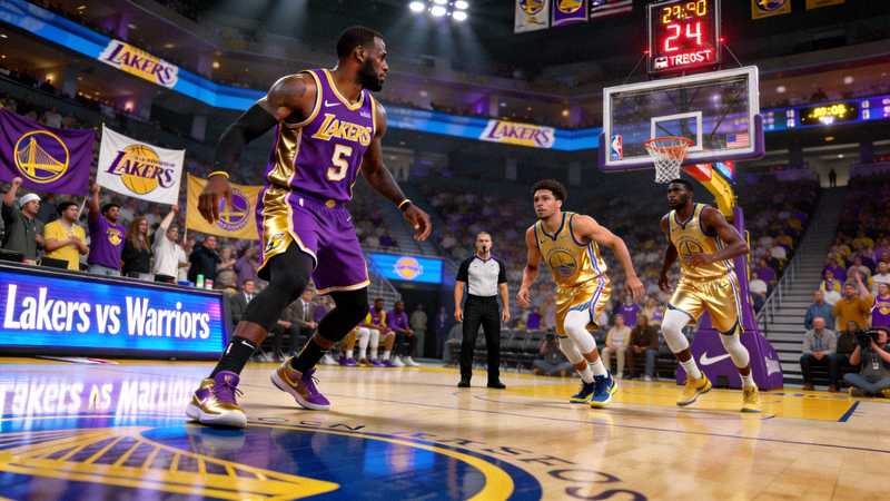 NBA洛杉矶湖人队对阵金州勇士队高清直播画面